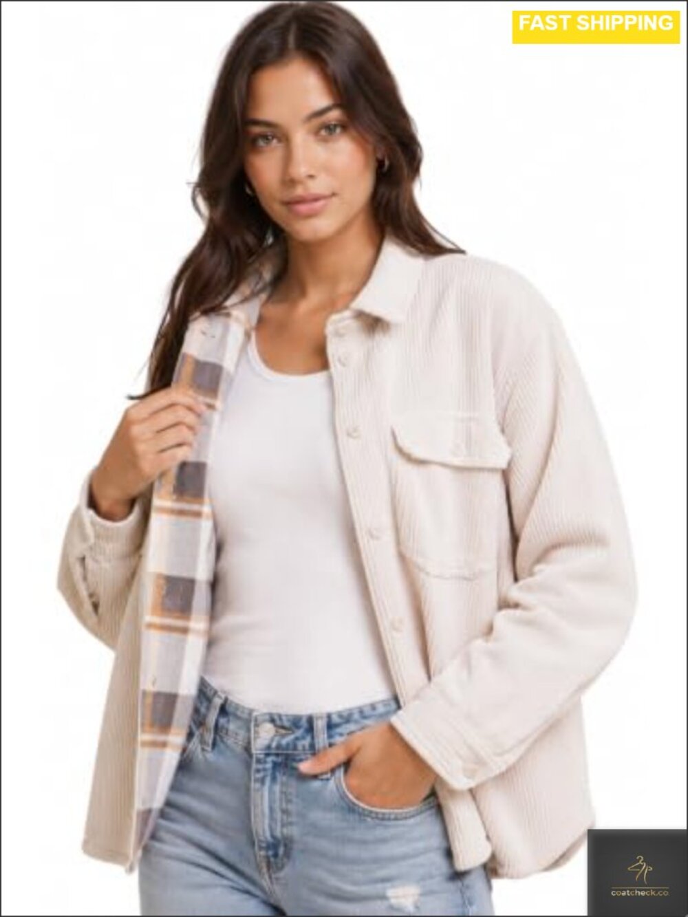 Reversible Plaid Fleece Corduroy Shacket Button Down Casual Jacket